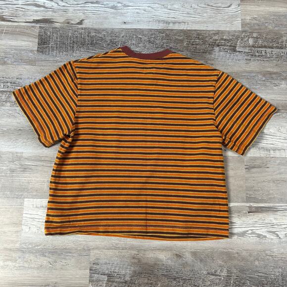 BDG Striped Cotton Knit Tee Mustard Maroon Retro Crewneck T-Shirt Size S - Picture 7 of 9